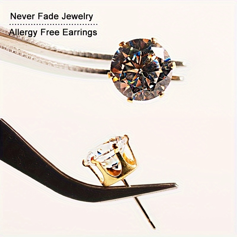 1ct CZ Stainless Steel Stud Earrings for Weddings & Parties